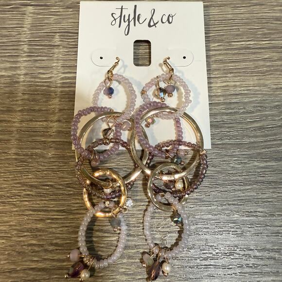 Style & Co. Purple Bead Links Earrings NWT - Picture 5 of 7